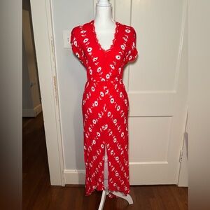 Skies Are Blue Red and White Floral Dress